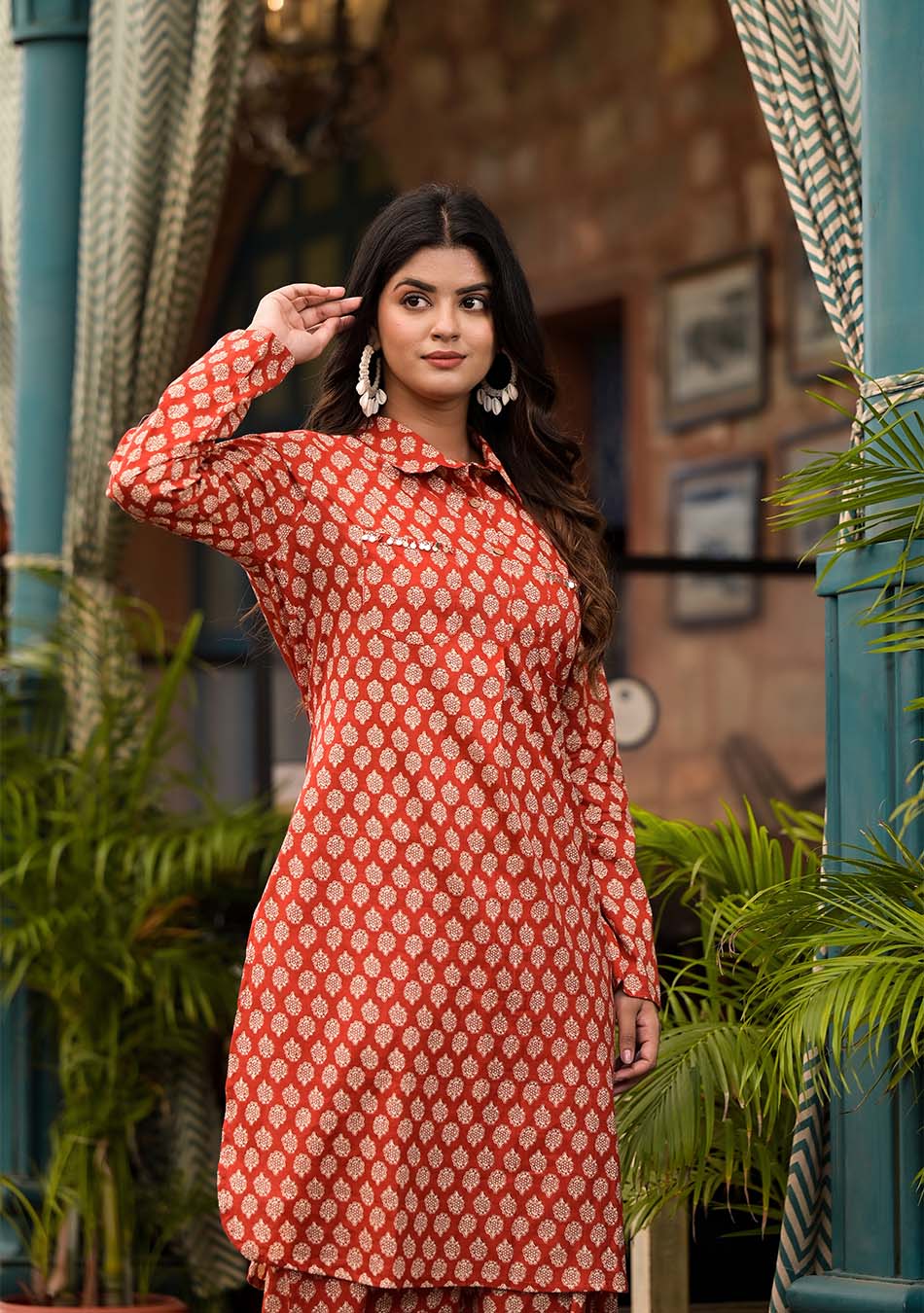 Crimson Shirt Style Kurta Hem Cuffed Pant Co-ord