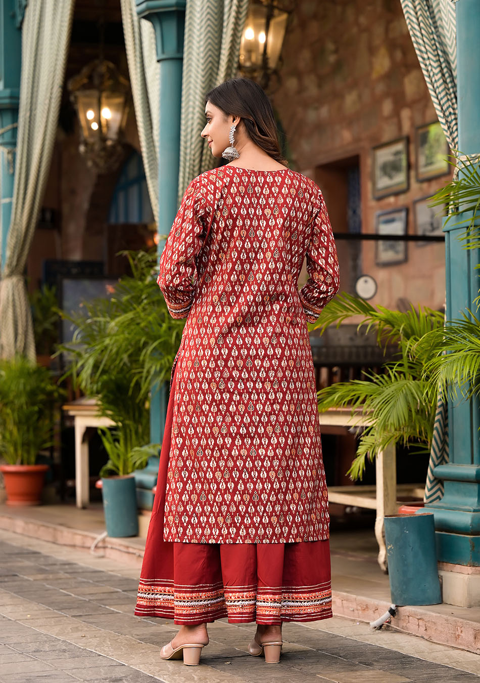 Maroon Cotton Palazzo Set With Sheer Elegance