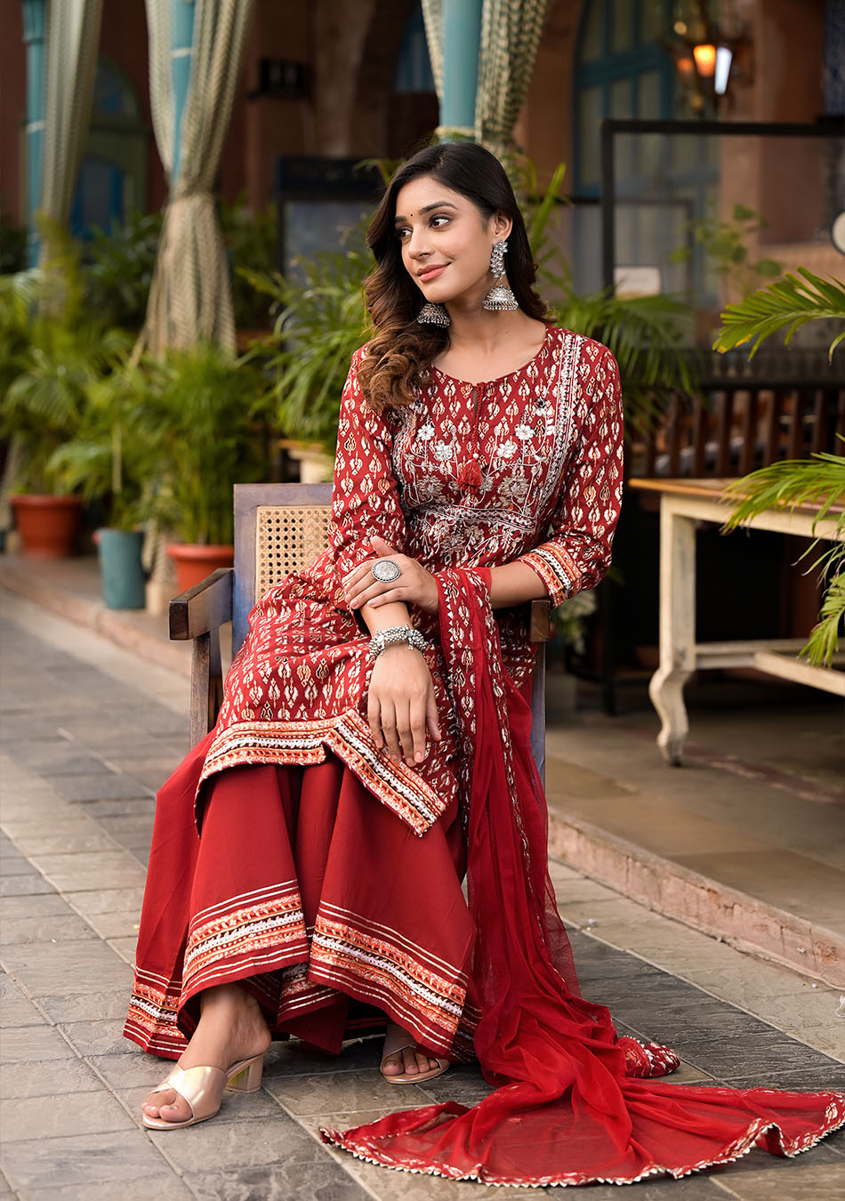 Maroon Cotton Palazzo Set With Sheer Elegance