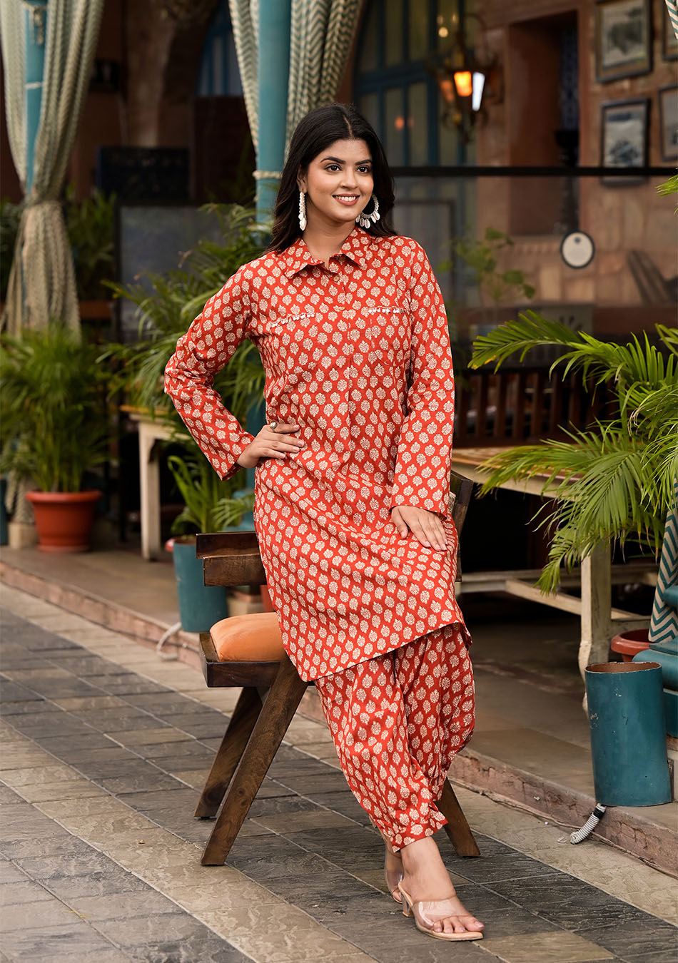 Crimson Shirt Style Kurta Hem Cuffed Pant Co-ord