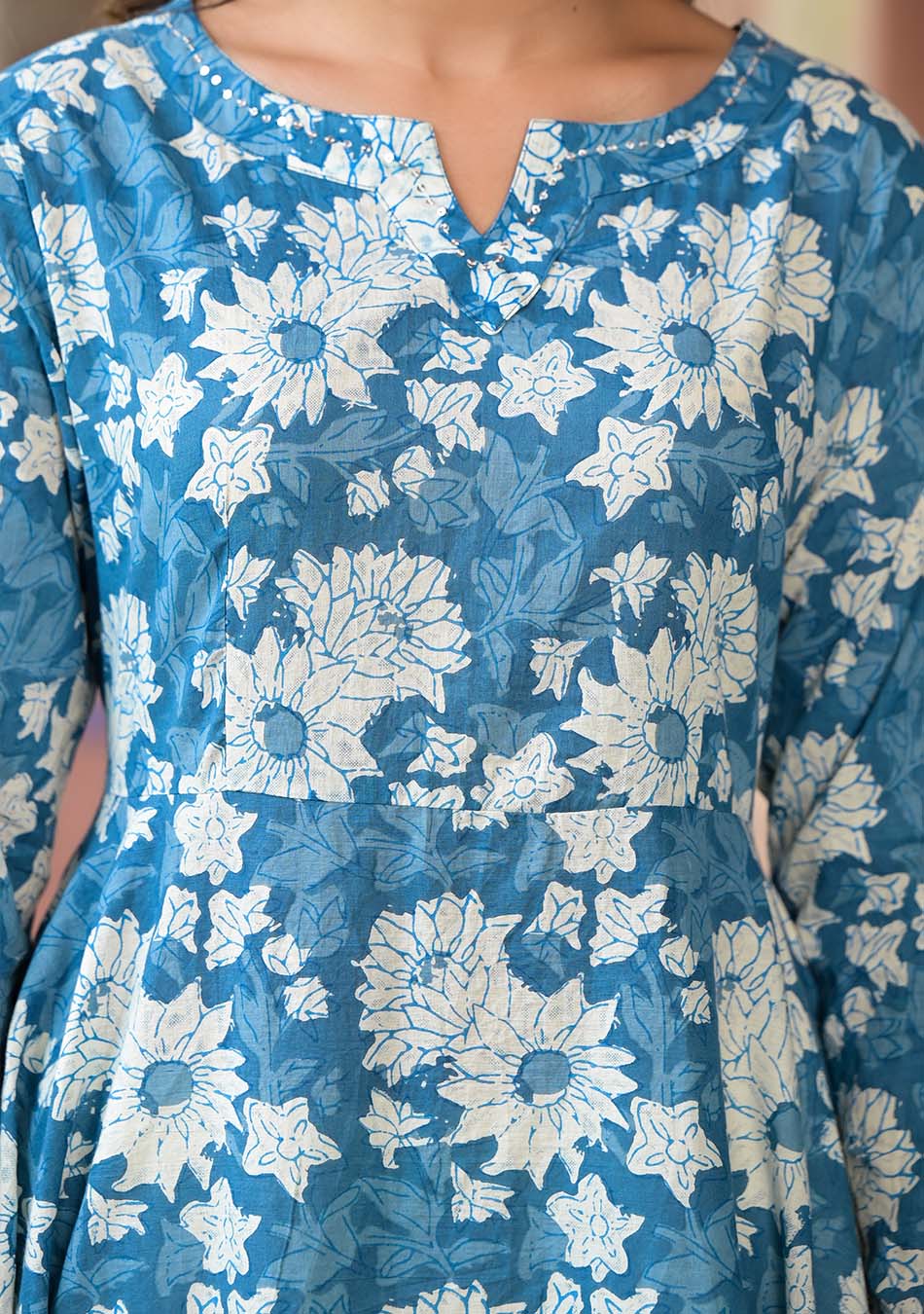 Floral Blue Anarkali Suit with Dupatta