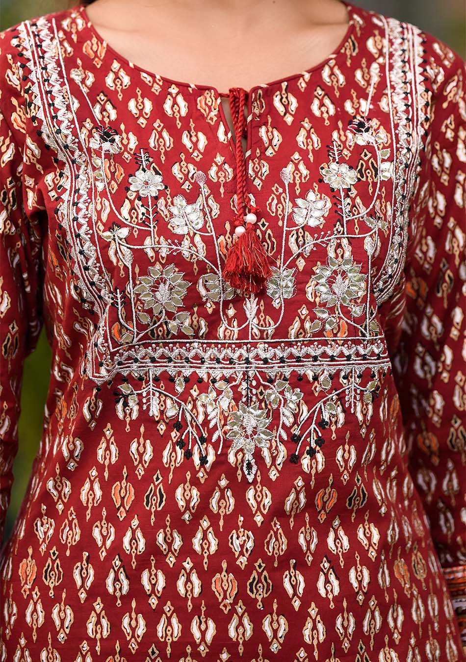 Maroon Cotton Palazzo Set With Sheer Elegance