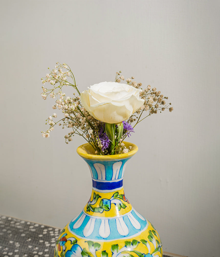 Blue Pottery Yellow Genie Vase