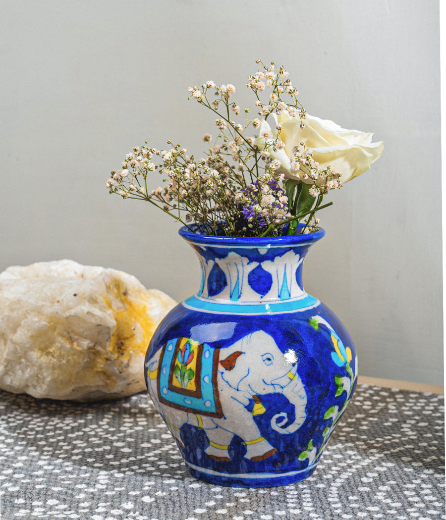 Blue Pottery Elephant Matka Vase