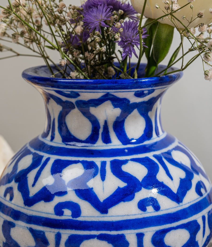 Blue Pottery White Matka Vase