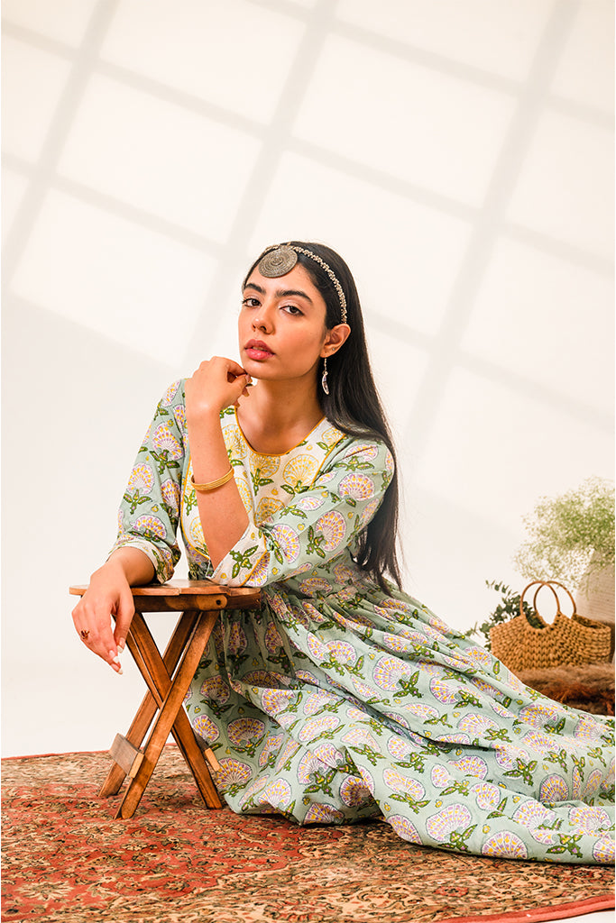 Hand-Block Printed Peacock Inspired Kurta