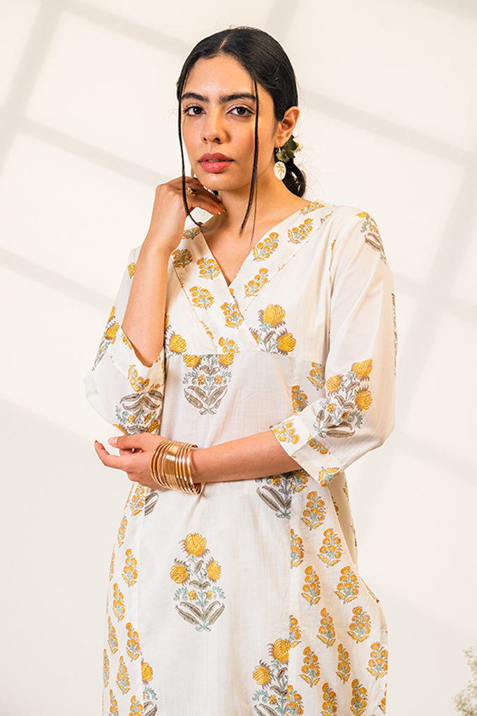 Breezy White & Yellow Flow Kurta & Pant Set