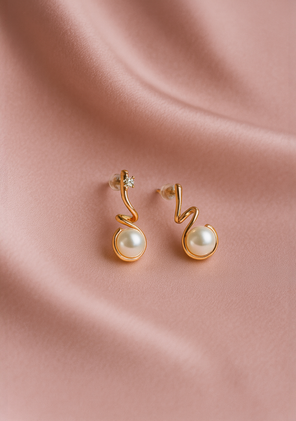 Golden Wave Pearl Earrings