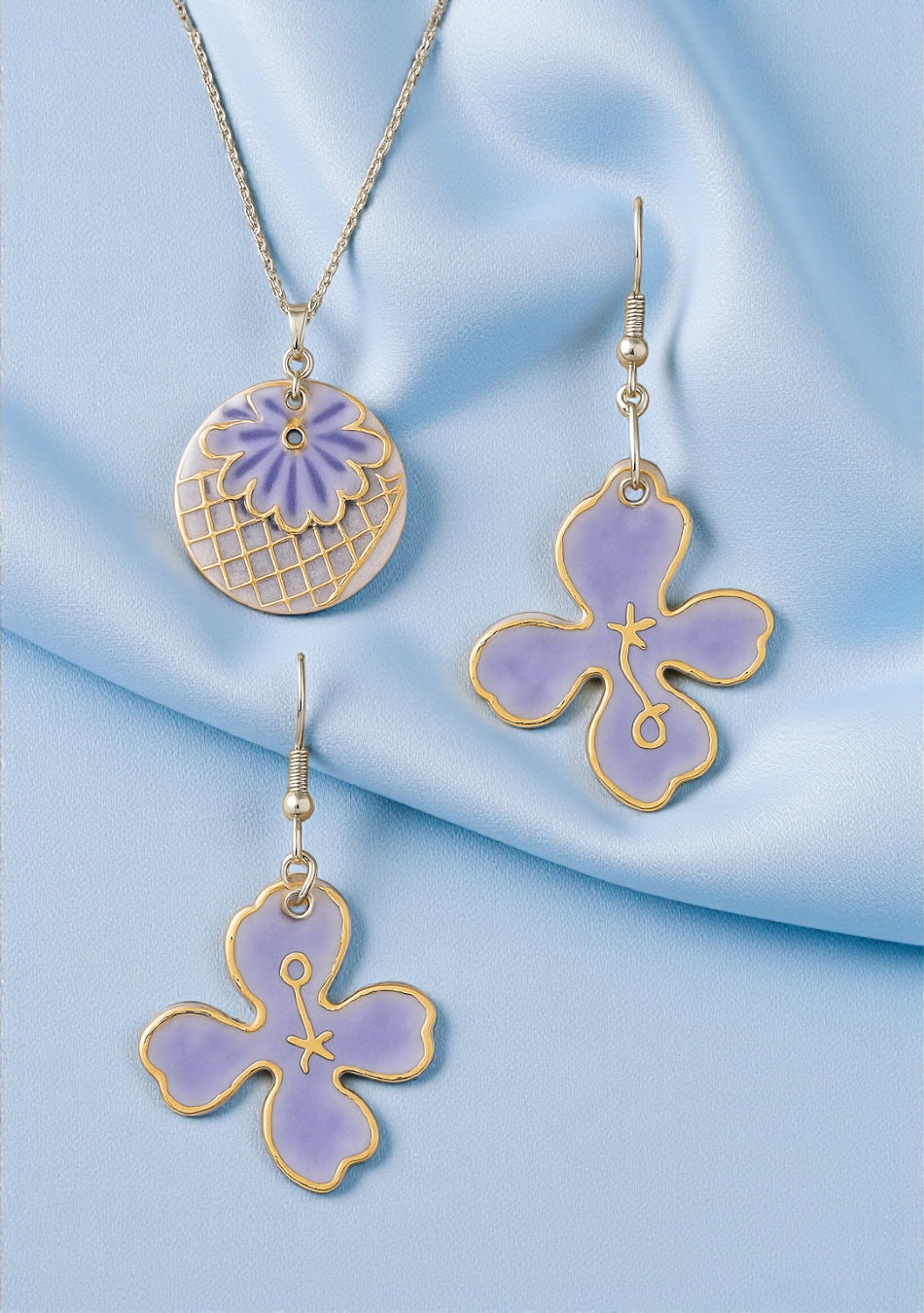 Sea blue Petal Earrings and Necklace set