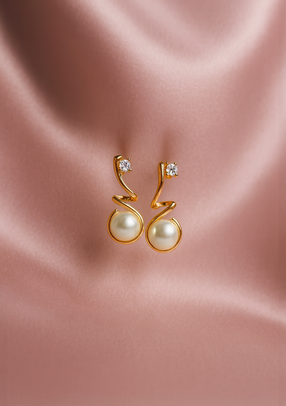 Golden Wave Pearl Earrings