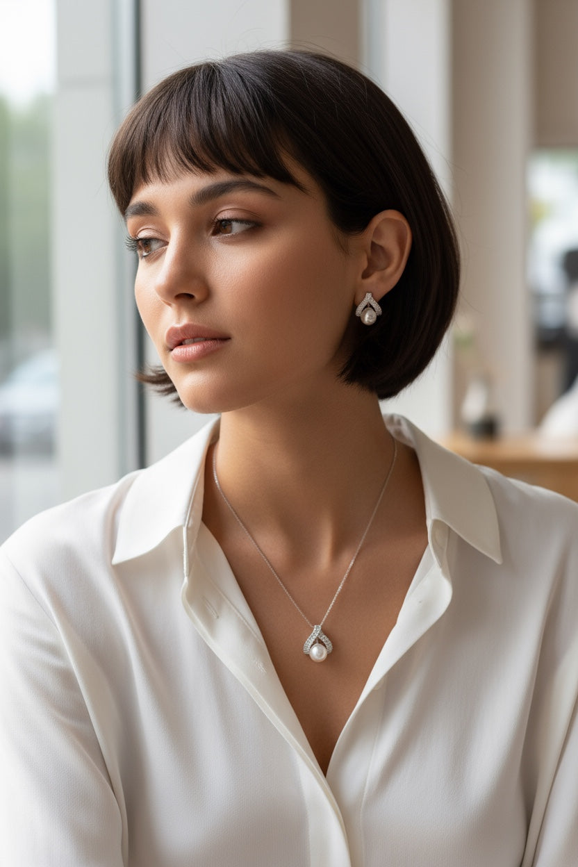 Snow Pearl Elegance Pendant Set