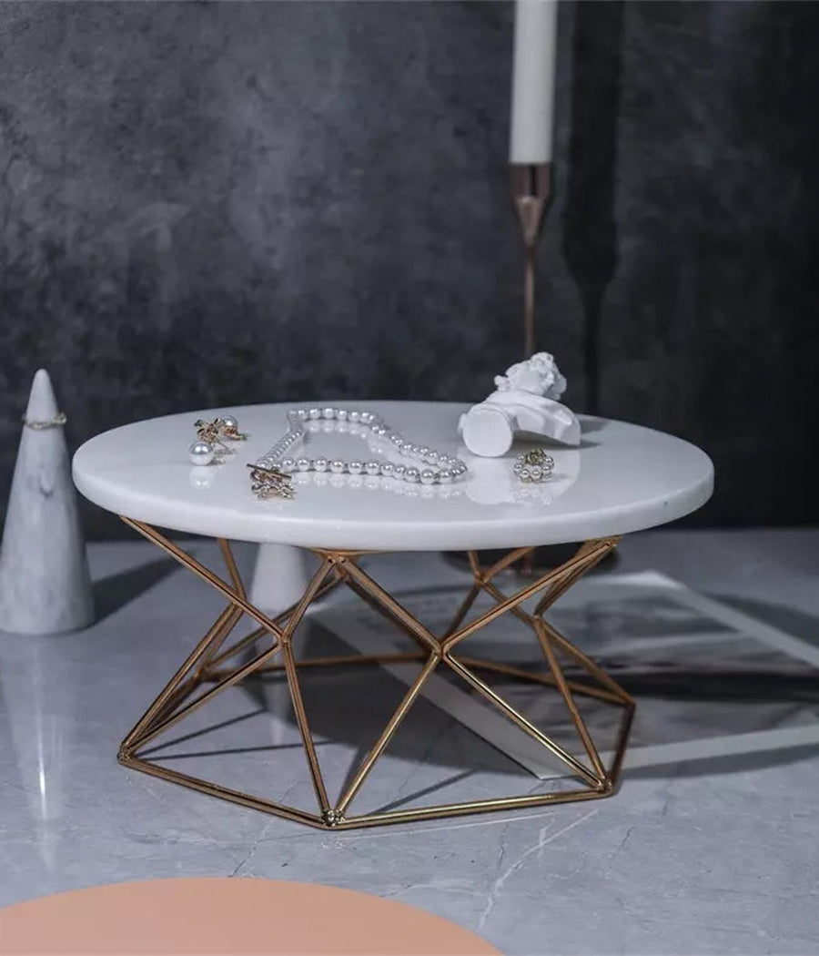Marble-Gold Geometric Cake Stand