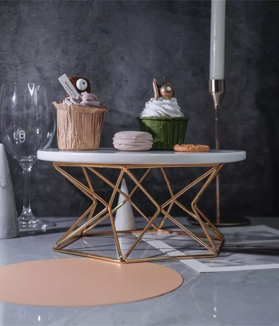 Marble-Gold Geometric Cake Stand