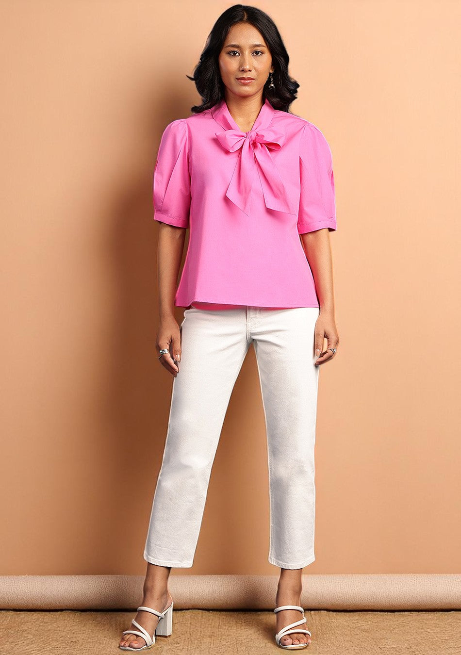 Pink Bow Poplin Top