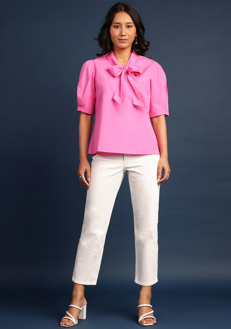 Pink Bow Poplin Top