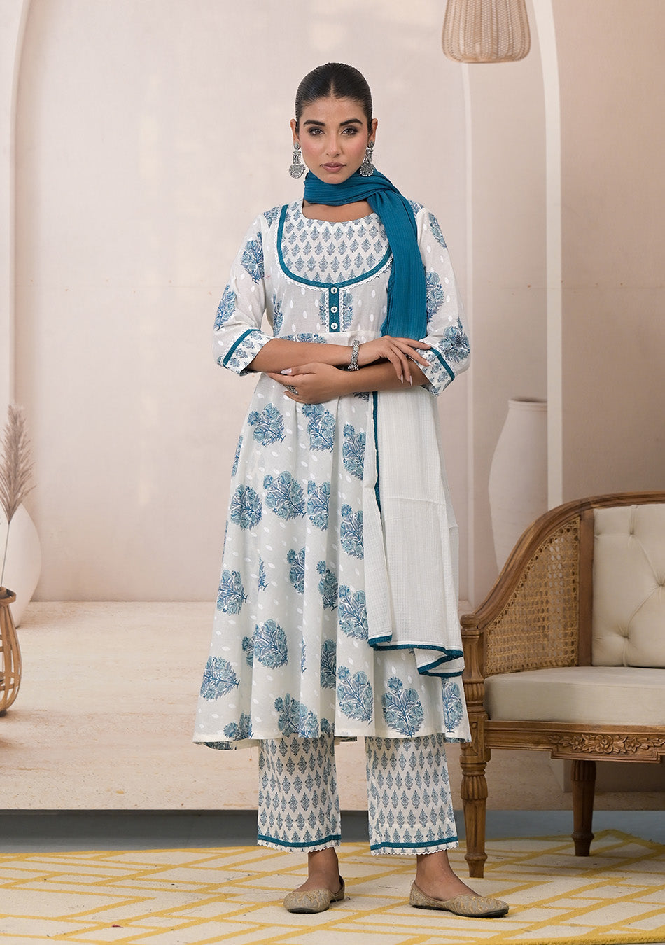 Blue Blossom Cotton Anarkali Suit