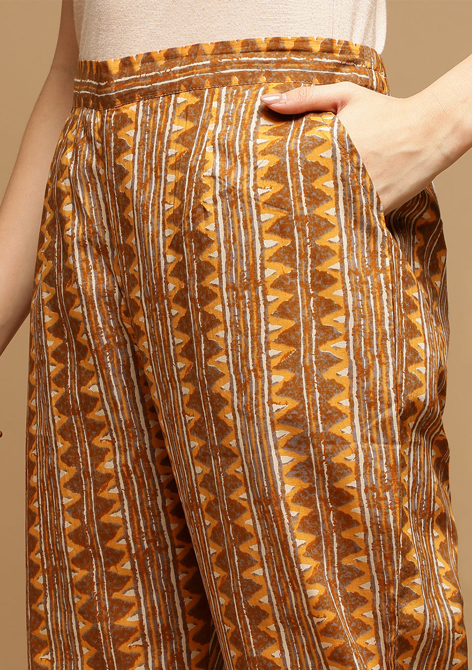 Brown and Mustard Suit Set with Dupatta