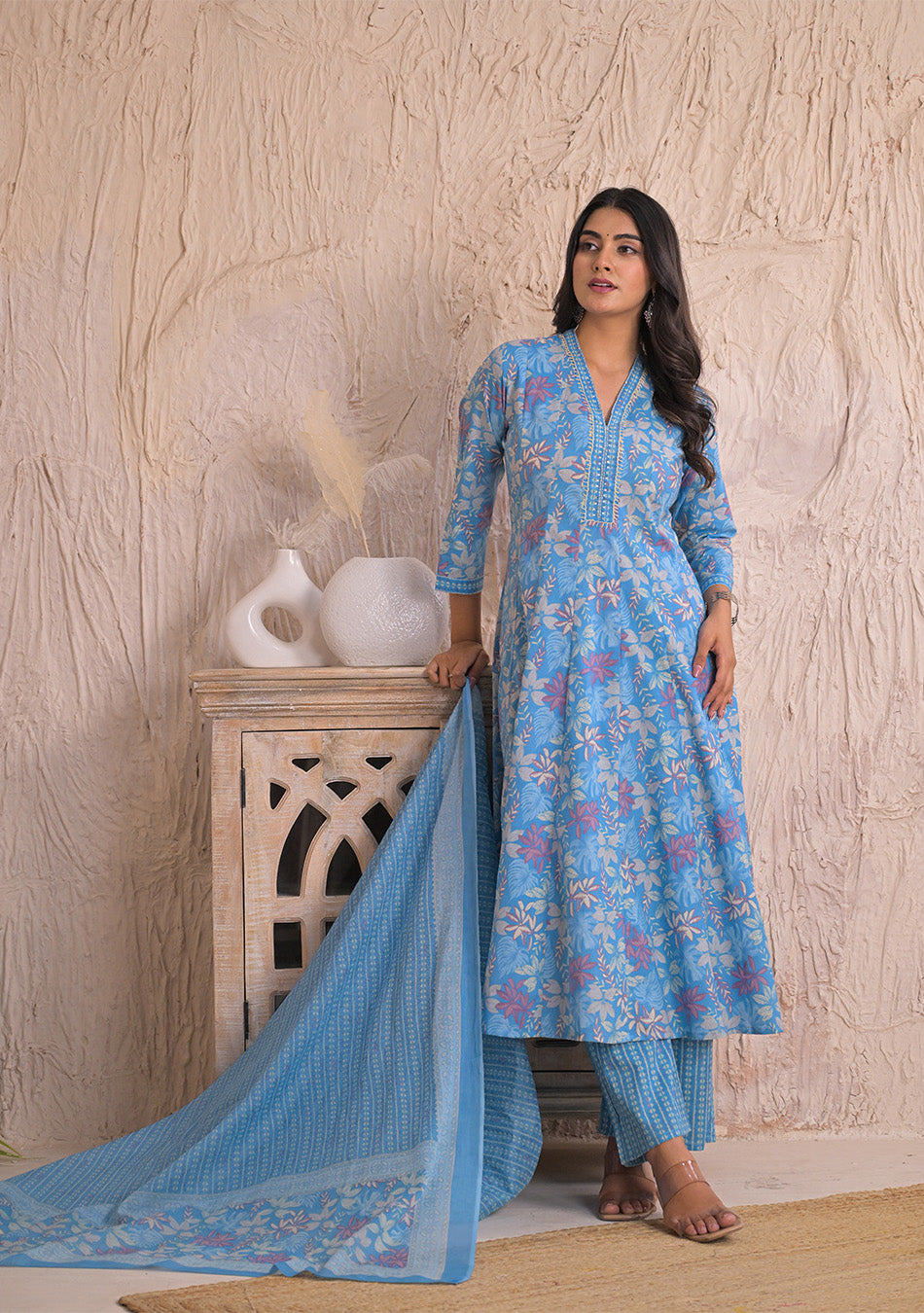 Sky Blossom Breeze Anarkali Set