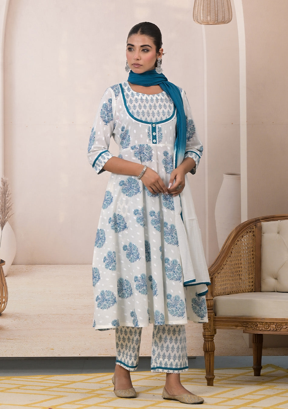 Blue Blossom Cotton Anarkali Suit