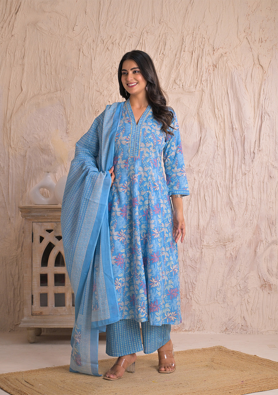 Sky Blossom Breeze Anarkali Set