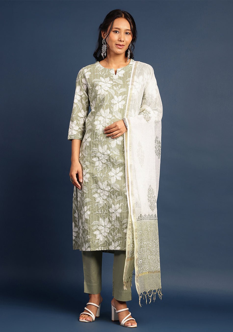 Sage Serenity Suit Set with Kota Dupatta