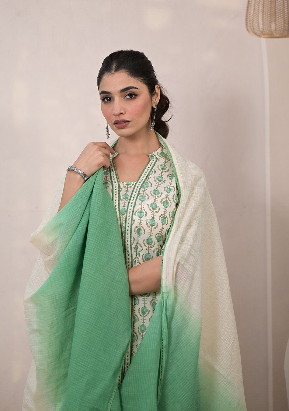 Mint Blossom Anarkali Suit with Dupatta