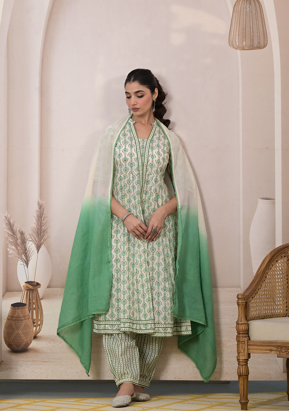 Mint Blossom Anarkali Suit with Dupatta