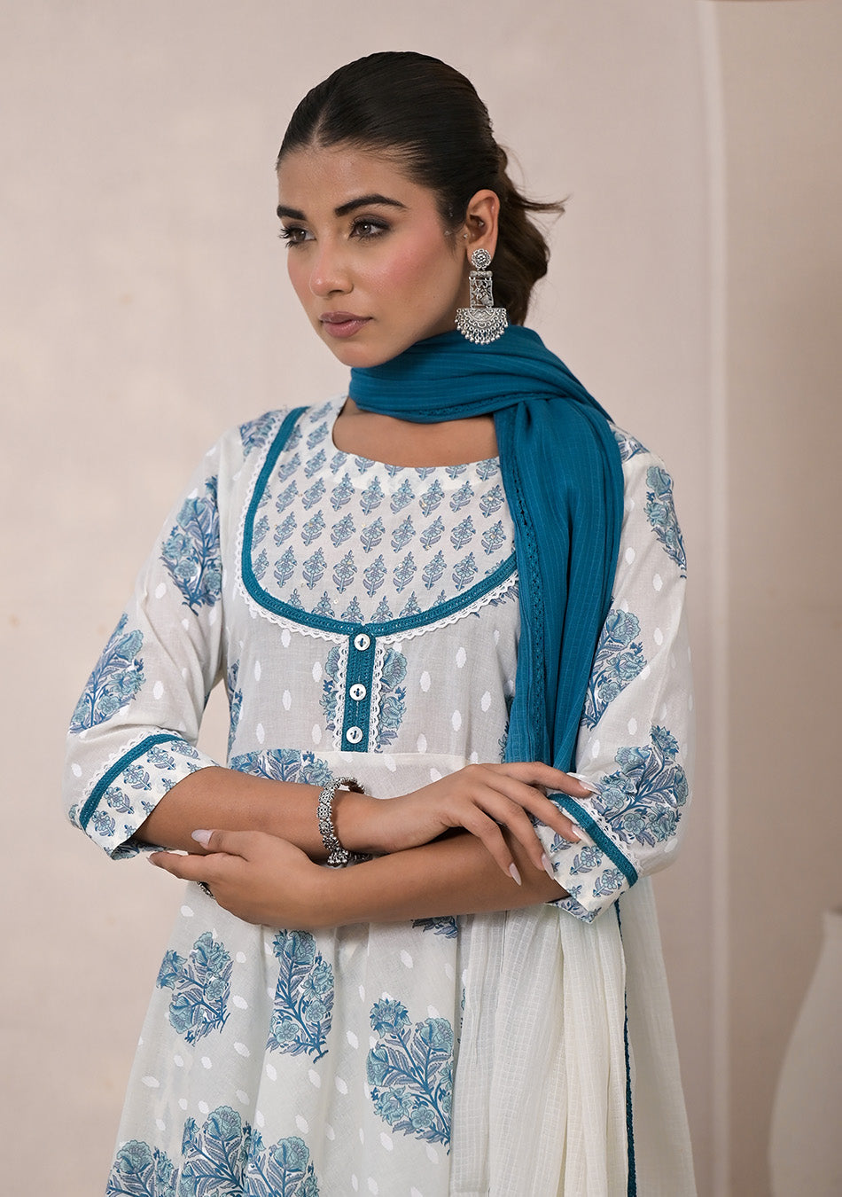 Blue Blossom Cotton Anarkali Suit