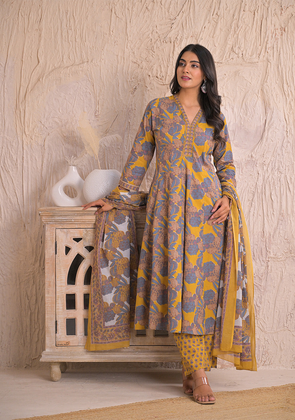 Mustard Twilight Bloom Anarkali Set