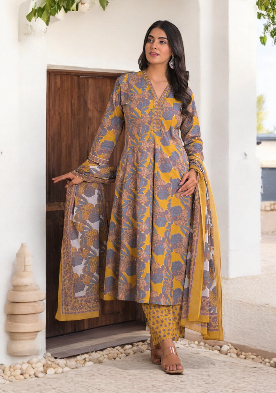 Mustard Twilight Bloom Anarkali Set