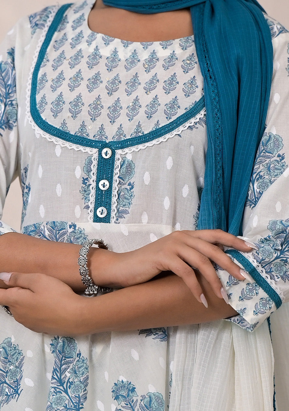 Blue Blossom Cotton Anarkali Suit