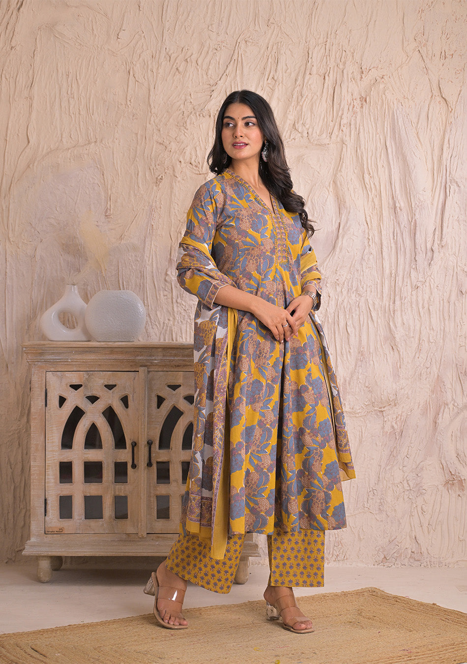 Mustard Twilight Bloom Anarkali Set