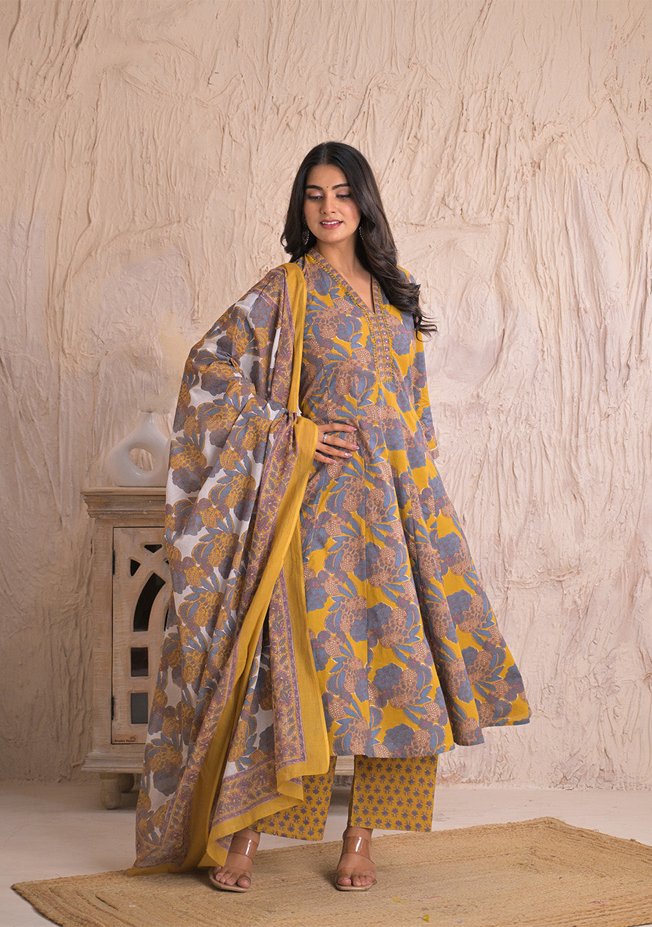 Mustard Twilight Bloom Anarkali Set