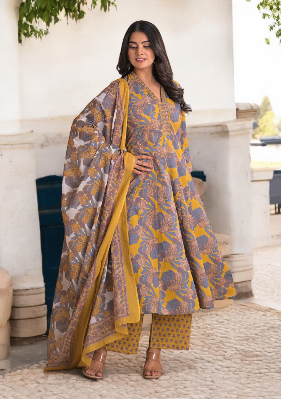 Mustard Twilight Bloom Anarkali Set