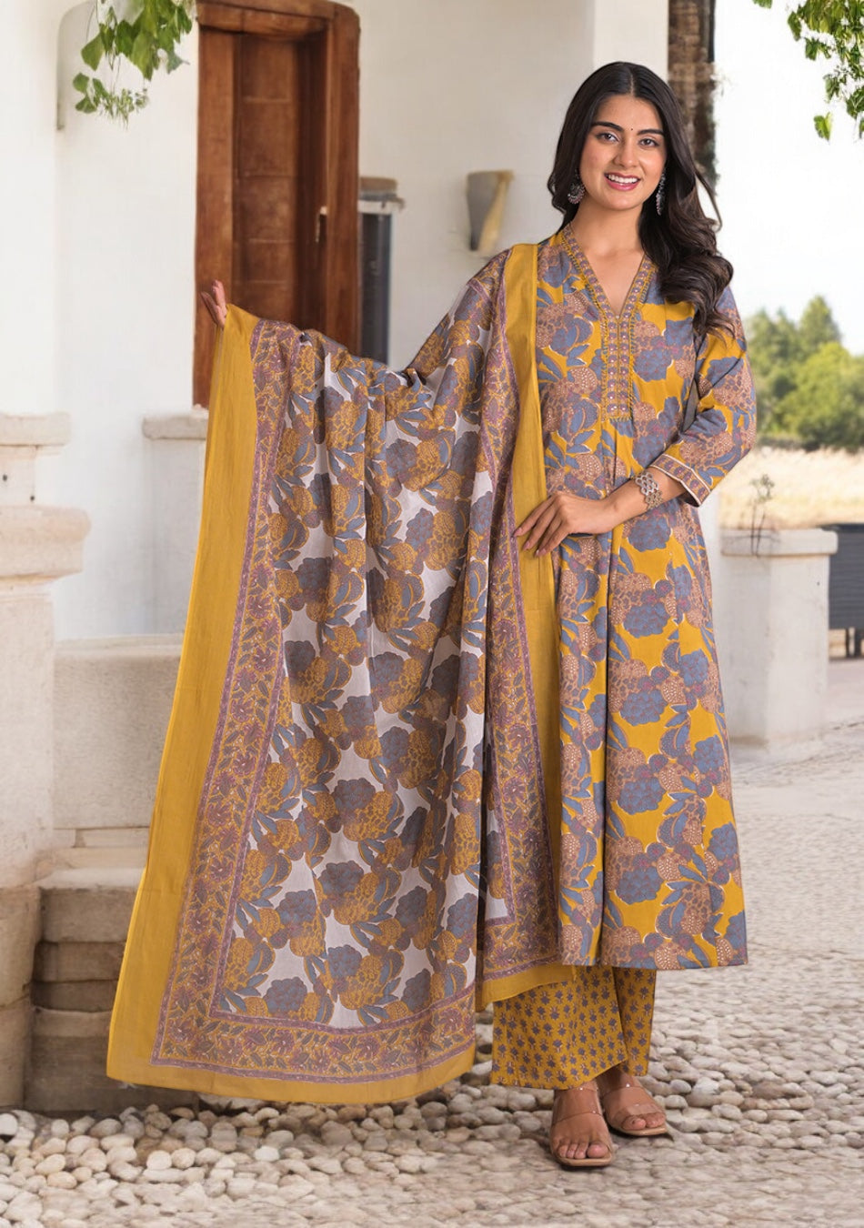 Mustard Twilight Bloom Anarkali Set