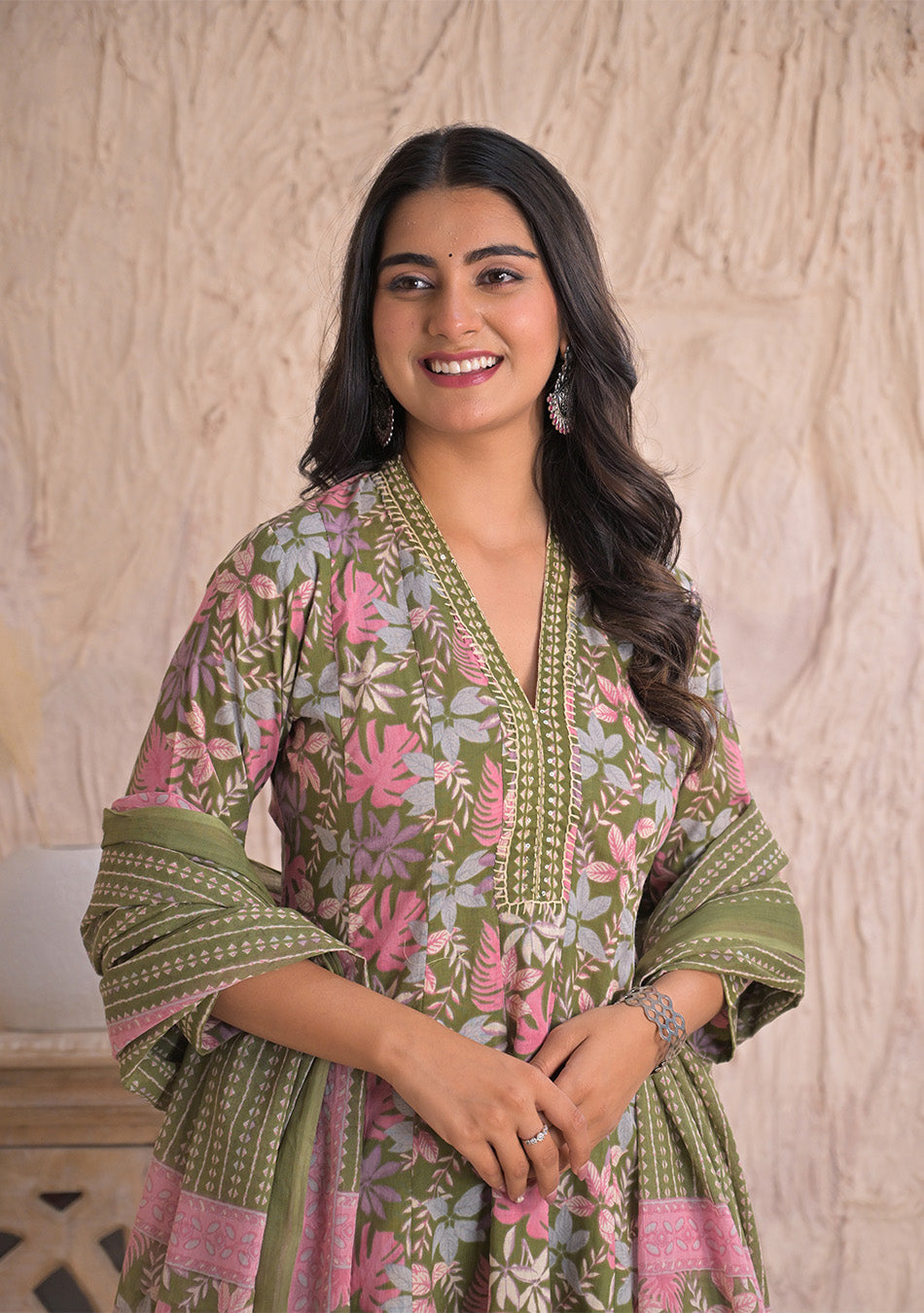 Olive Petal Breeze Anarkali Set