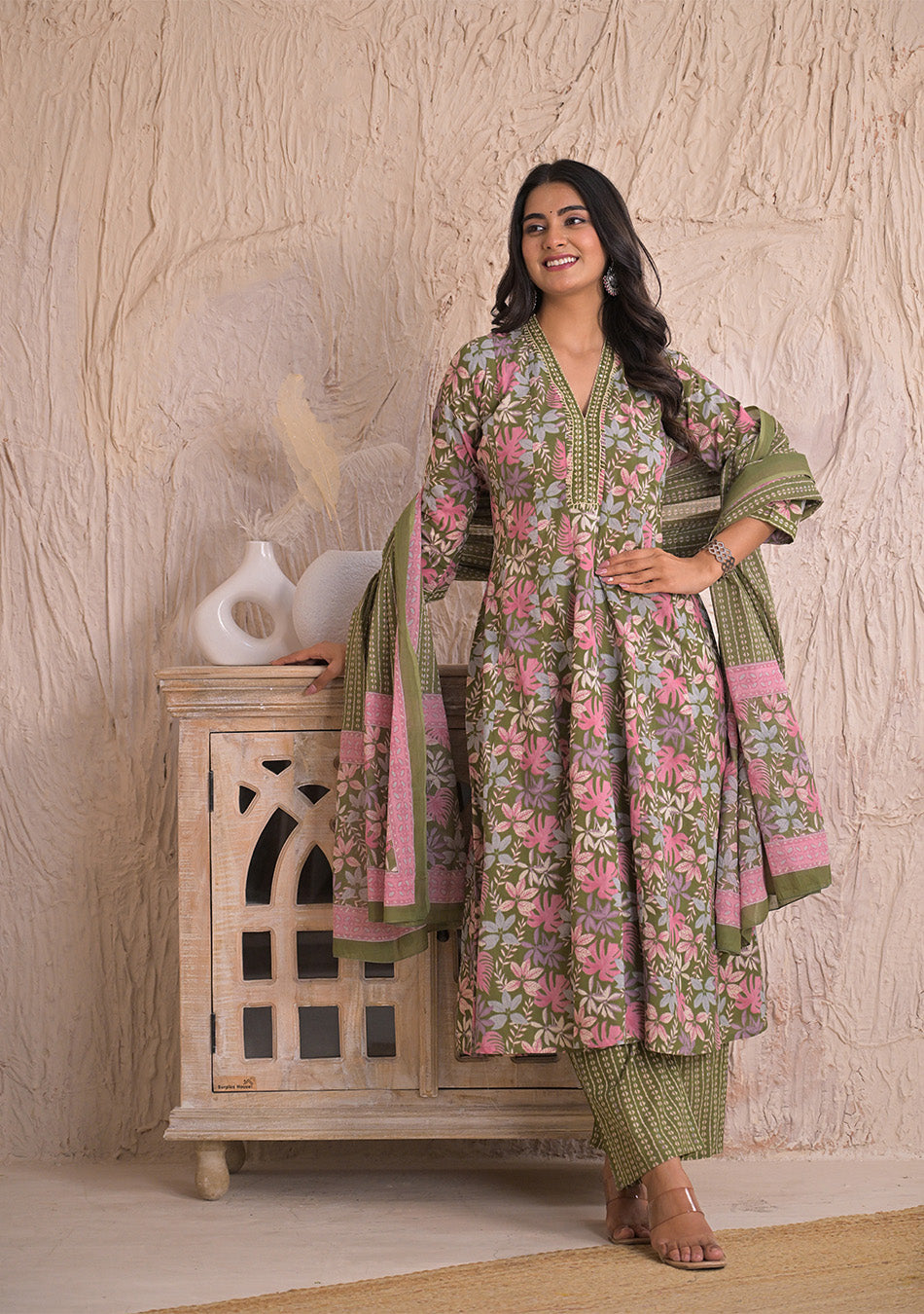 Olive Petal Breeze Anarkali Set