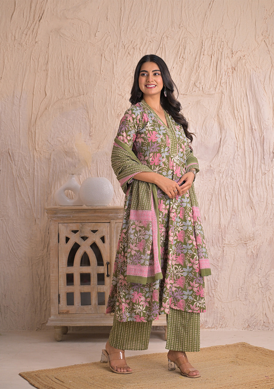 Olive Petal Breeze Anarkali Set