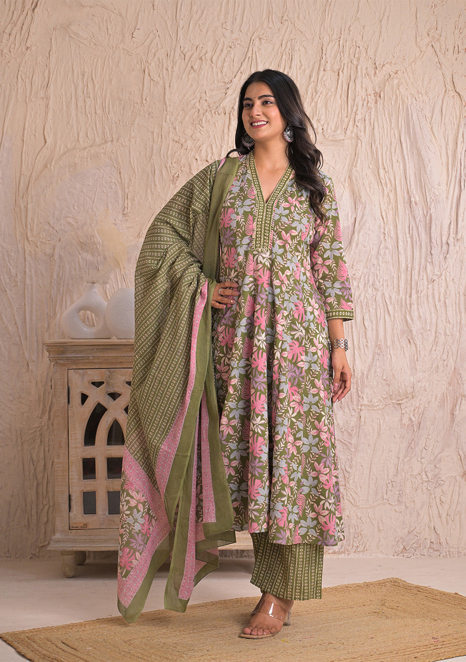 Olive Petal Breeze Anarkali Set