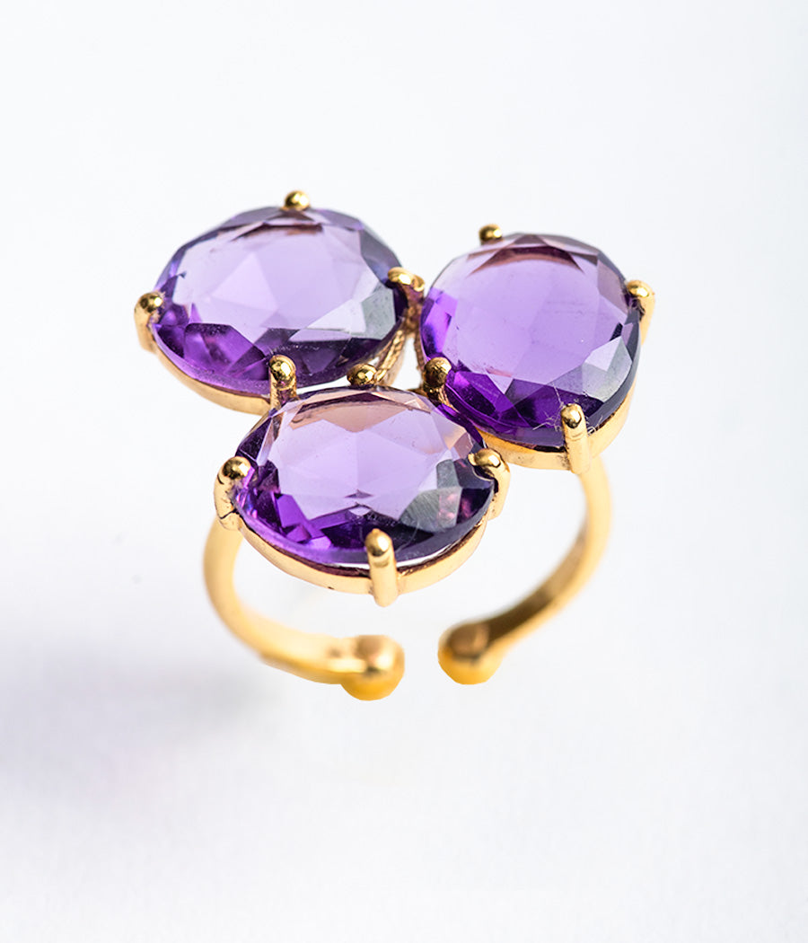 3-Stone Amethyst Gold Plated Ring