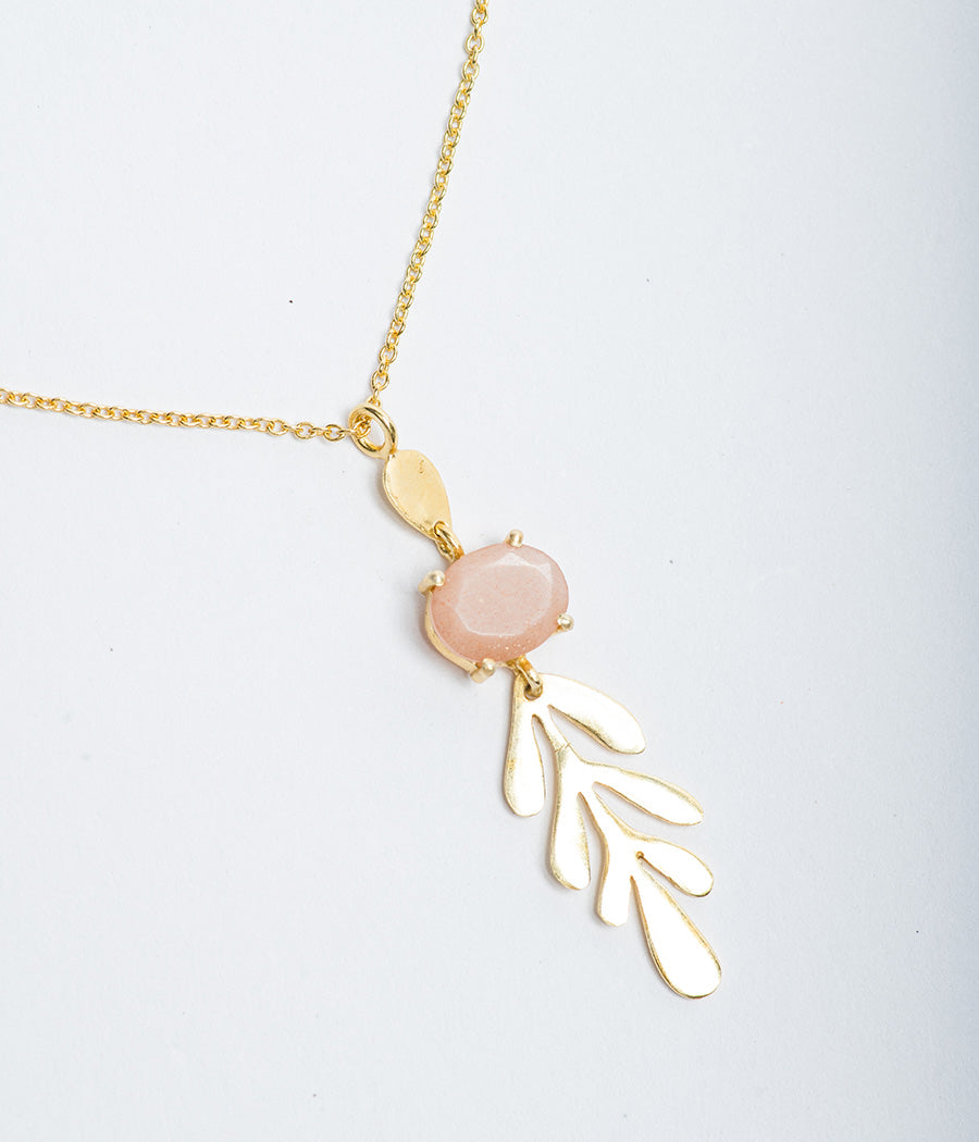 Deep Moonstone Feather Necklace