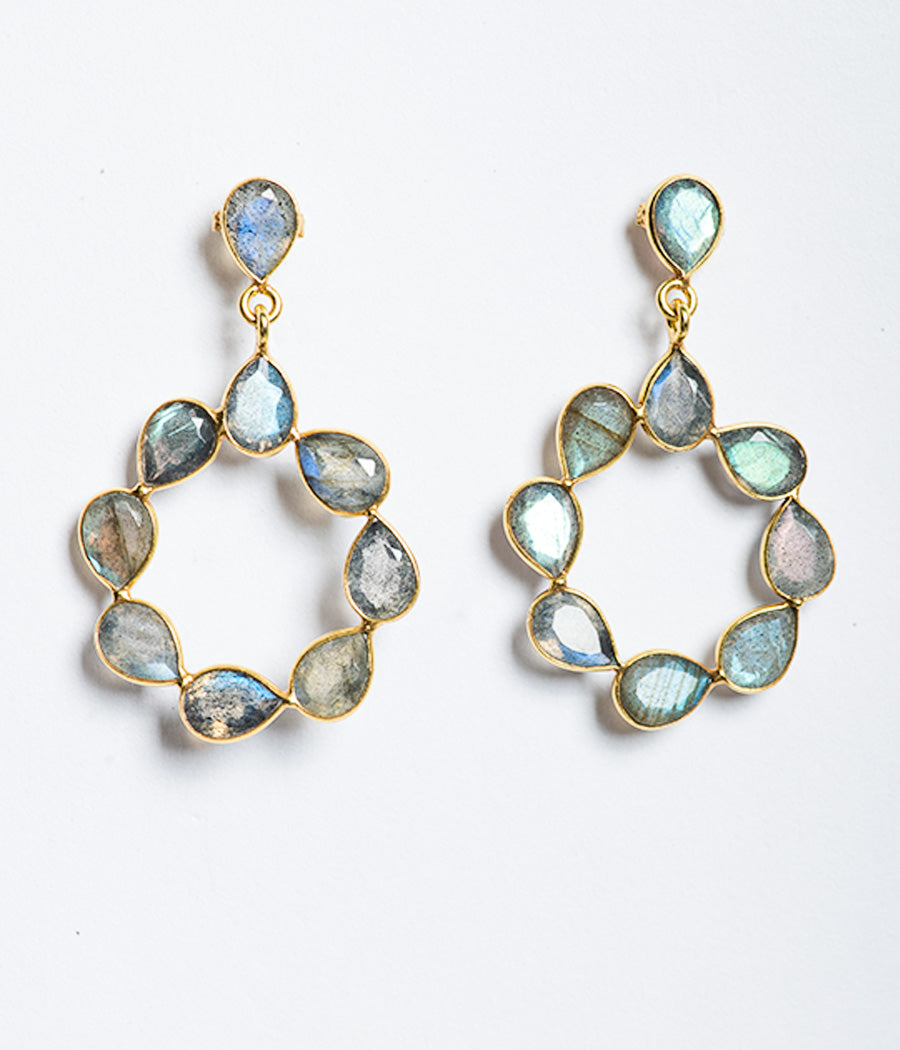 Labradorite Gold-Plated Loop Earrings - Big