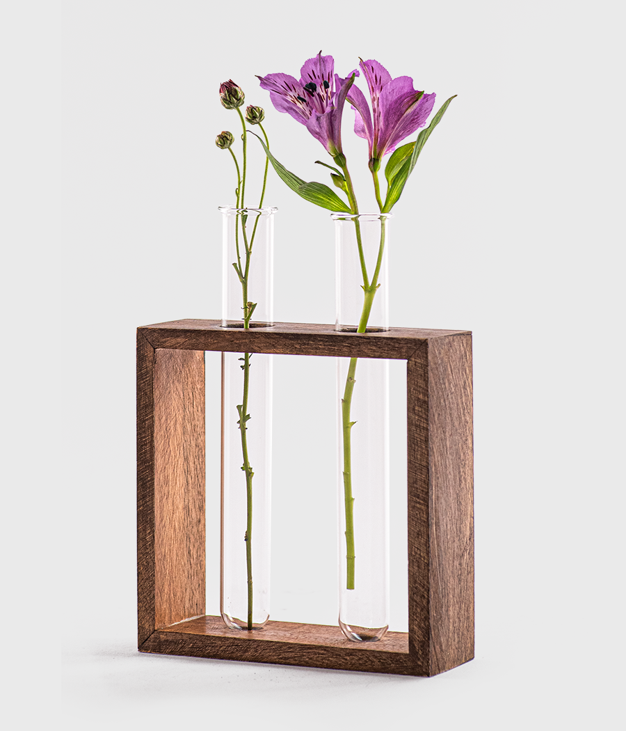 Twin Test Tube Planter with Wooden Stand