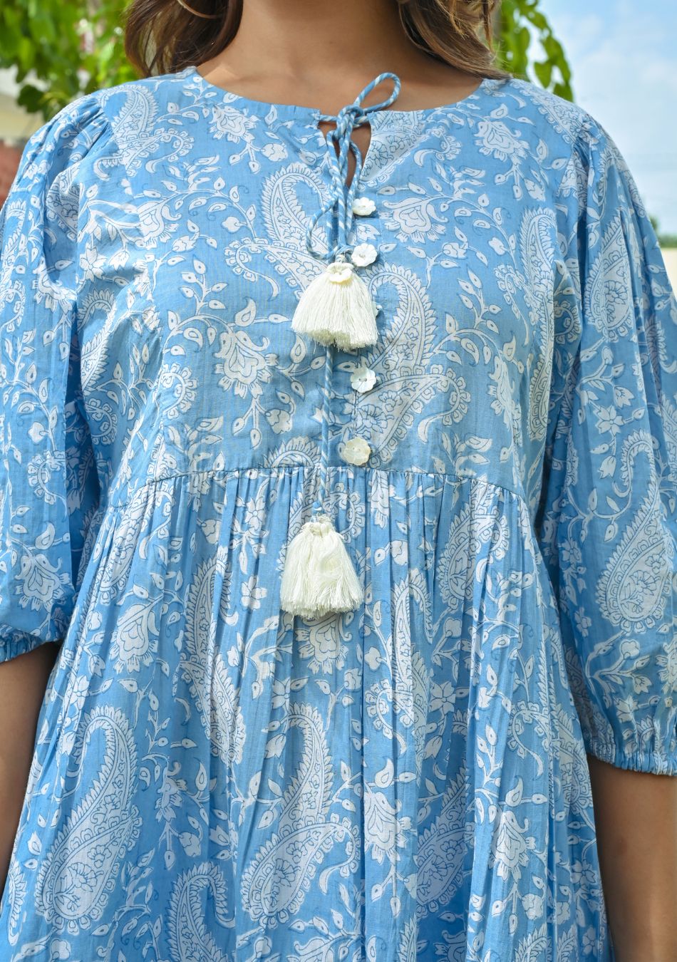 Blue Paisley Cotton Short Dress