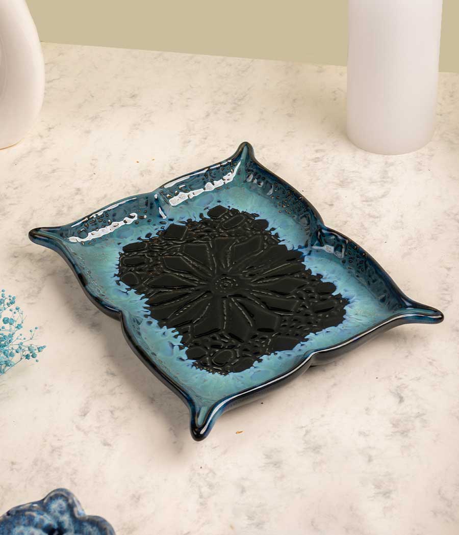 Mandala Blue Ceramic Platter Aravalii