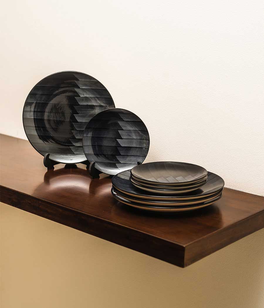 Greyscale Ceramic Plates - Set of 8