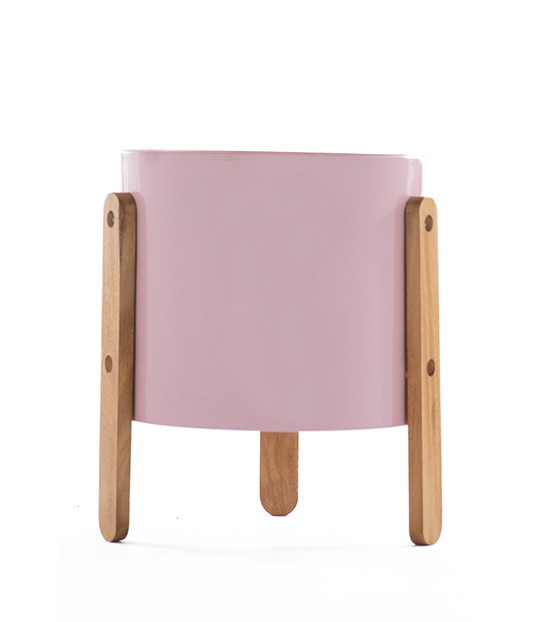 Pink Pot with Wooden Stand