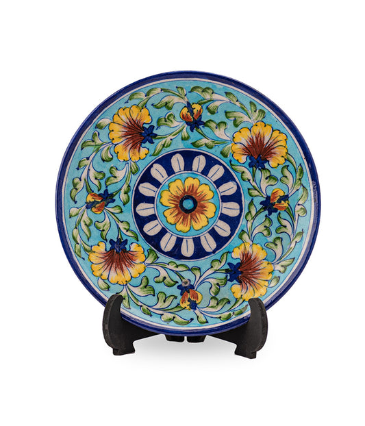 Yellow Flower Pattern Decorative Ceramic Large Serving Plate, Wall hanging