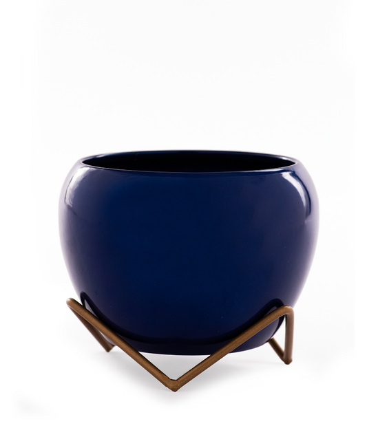 Midnight Blue Apple Pot with Stand