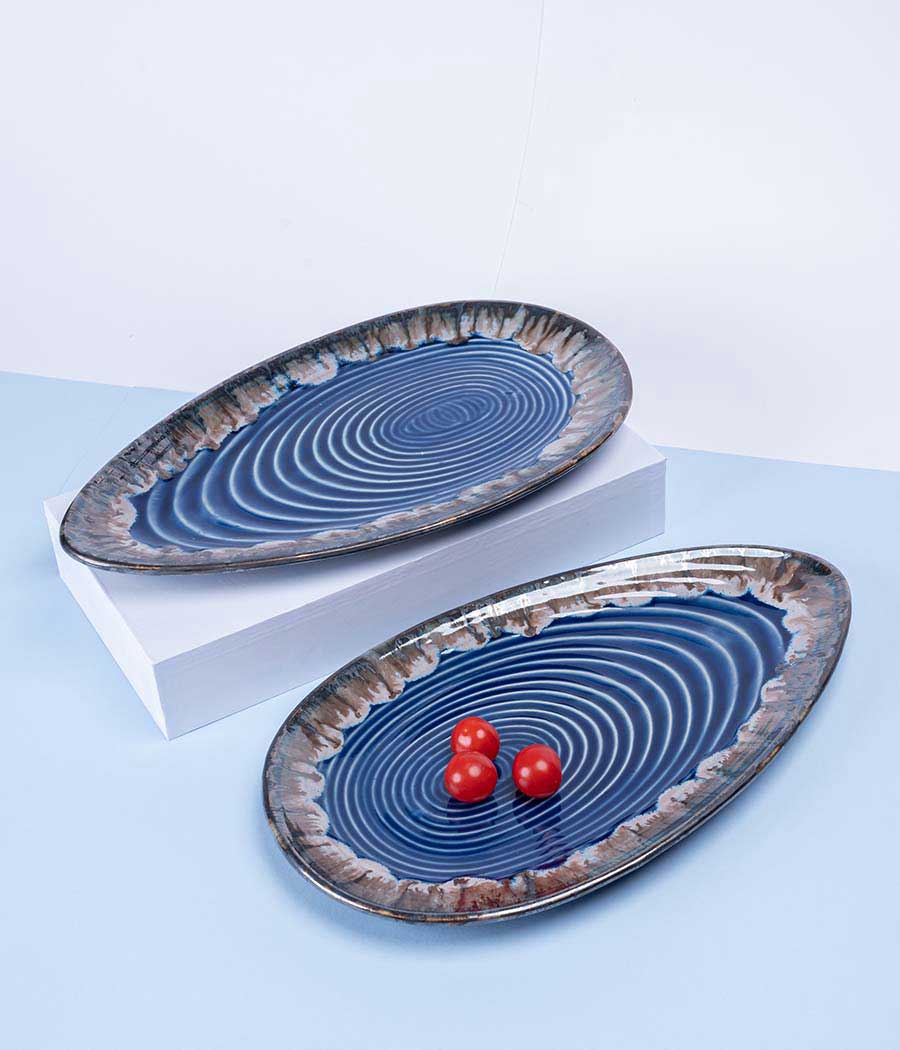 Blue-Grey Energy Ceramic Platter Set